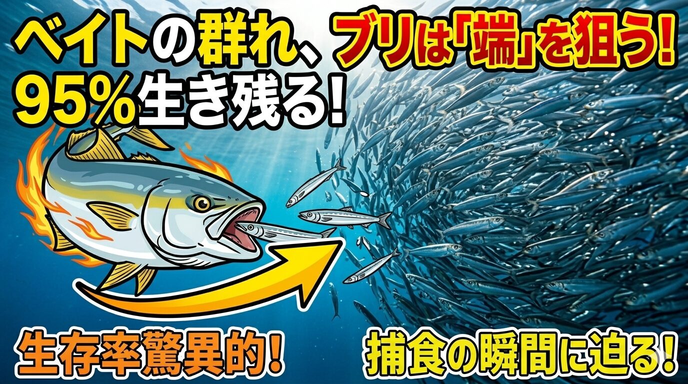 ベイト（イワシ、アジ、カマス）の群れは95％以上が生き残る！青物魚が「端」を狙う知られざる理由。釣太郎