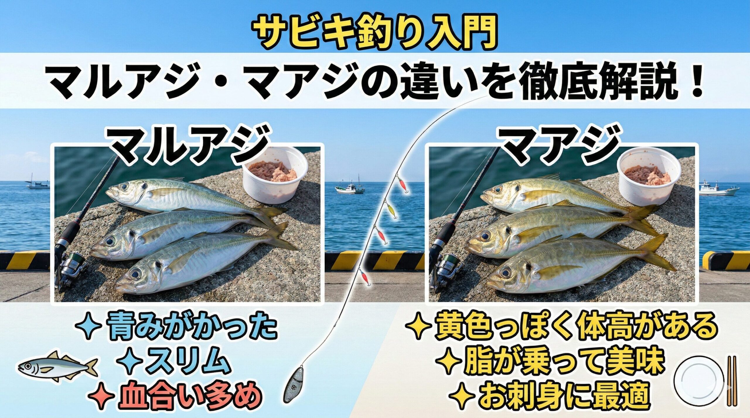 マルアジとマアジの違い。サビキ釣り入門。釣太郎
