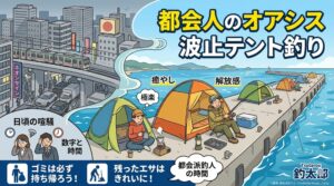 日常のストレスを波と一緒に洗い流してくれる堤防テント釣りは、一度経験すると病みつきになる。釣太郎