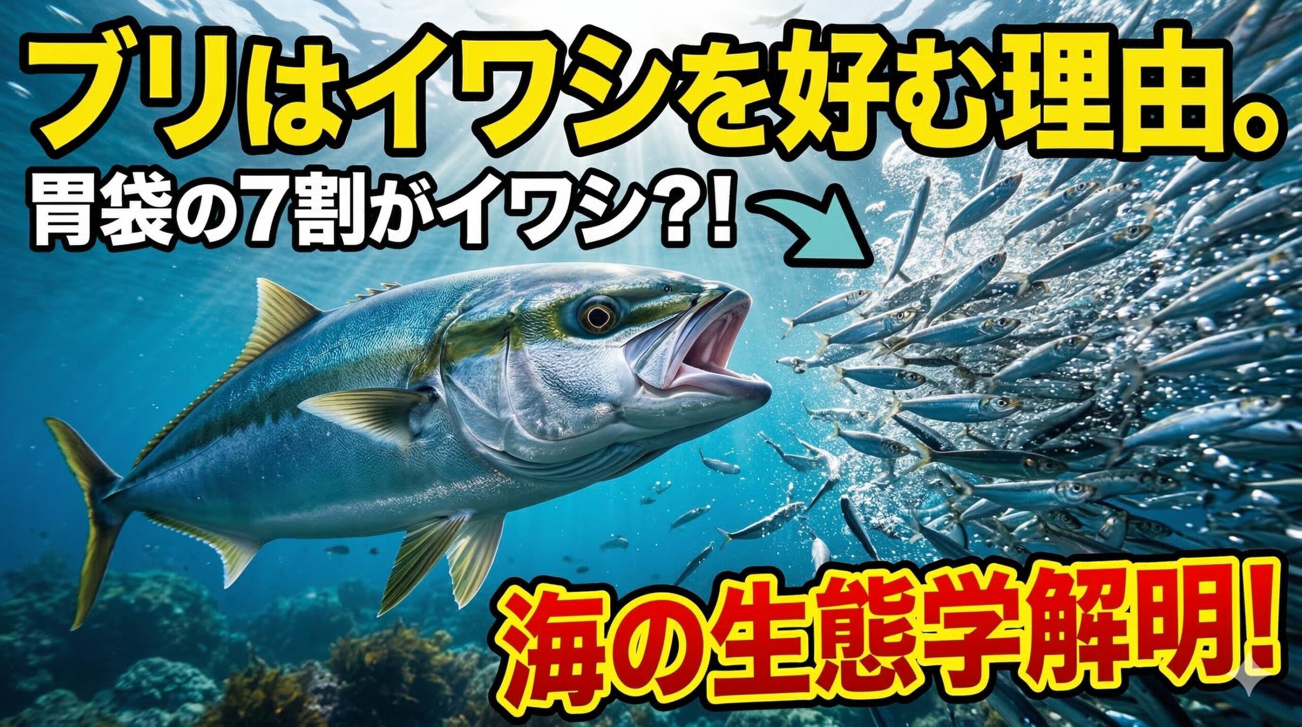 ブリの胃袋を調査すると、その内容物の約7割がイワシで占められているというデータもあるほど。釣太郎