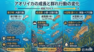 アオリイカが成長と共に群れを小さくしていくのは、無駄な争いを避けて効率よくエサを捕るための見事な適応能力.釣太郎