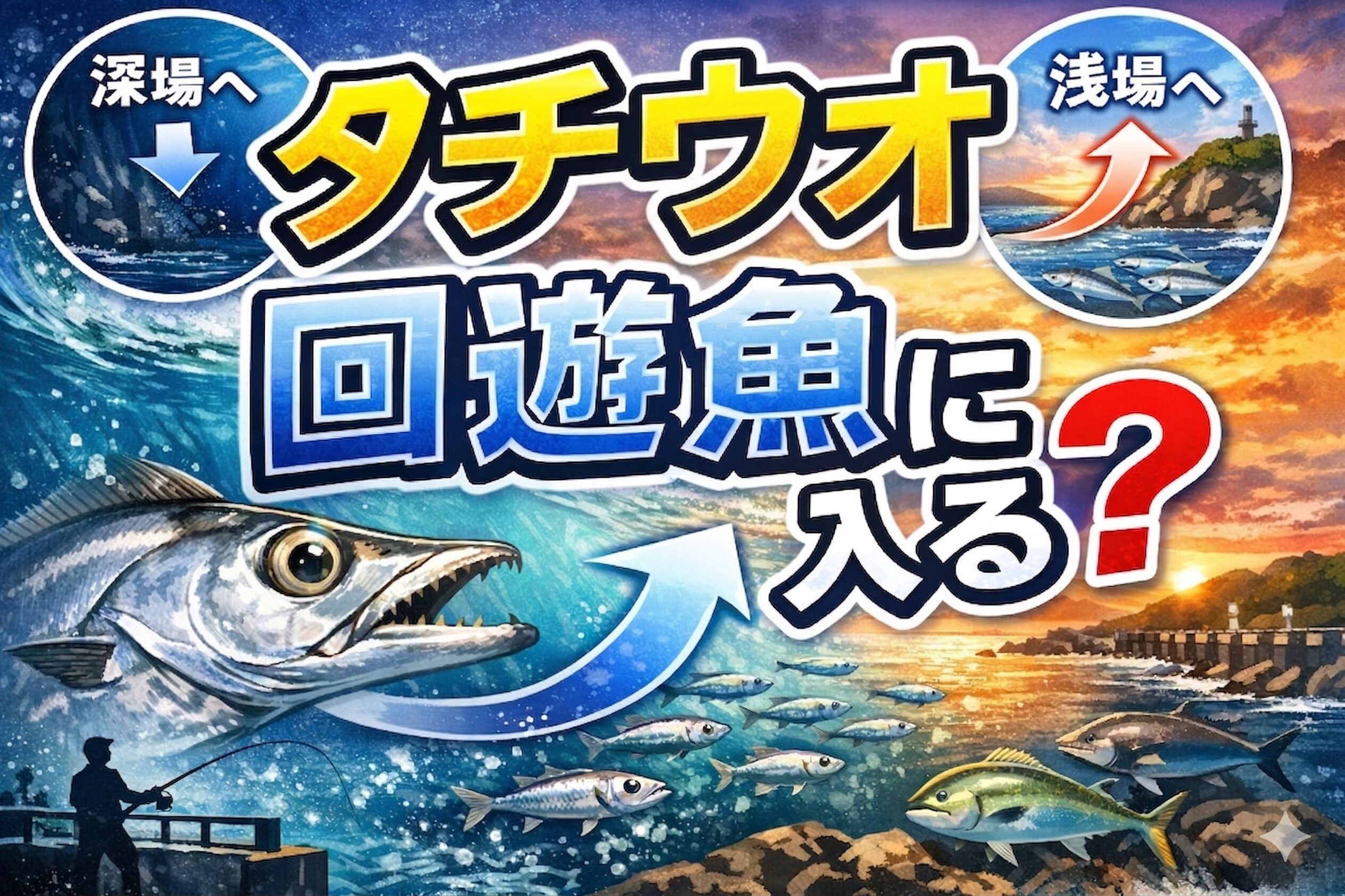 タチウオは回遊魚であり、強い群れ行動を持つ魚。夜間の浅場回遊が堤防釣りのチャンスを生む。釣太郎