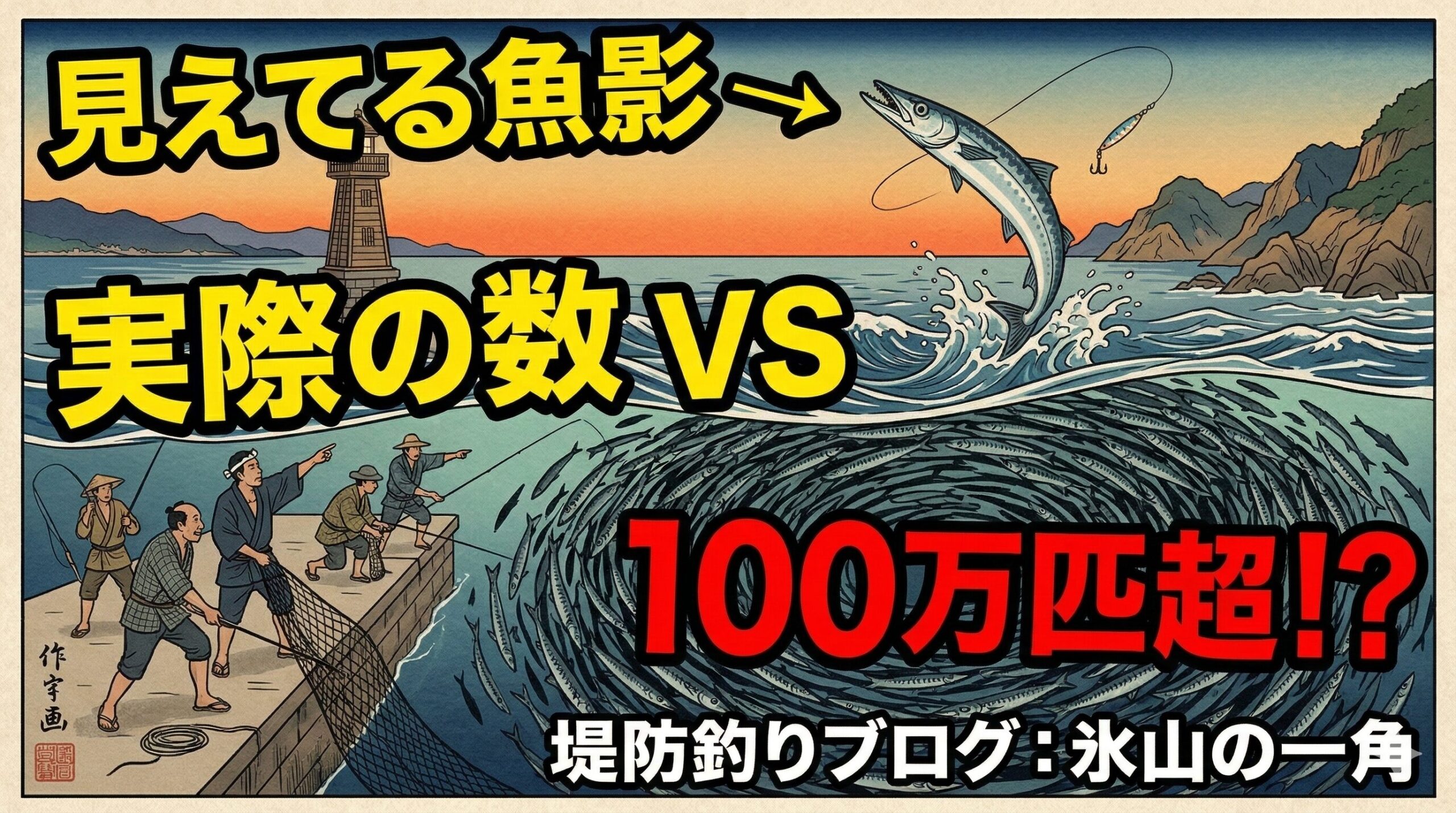 堤防から見えるカマスの群れ：目に見える魚影は「氷山の一角」にすぎない.釣太郎