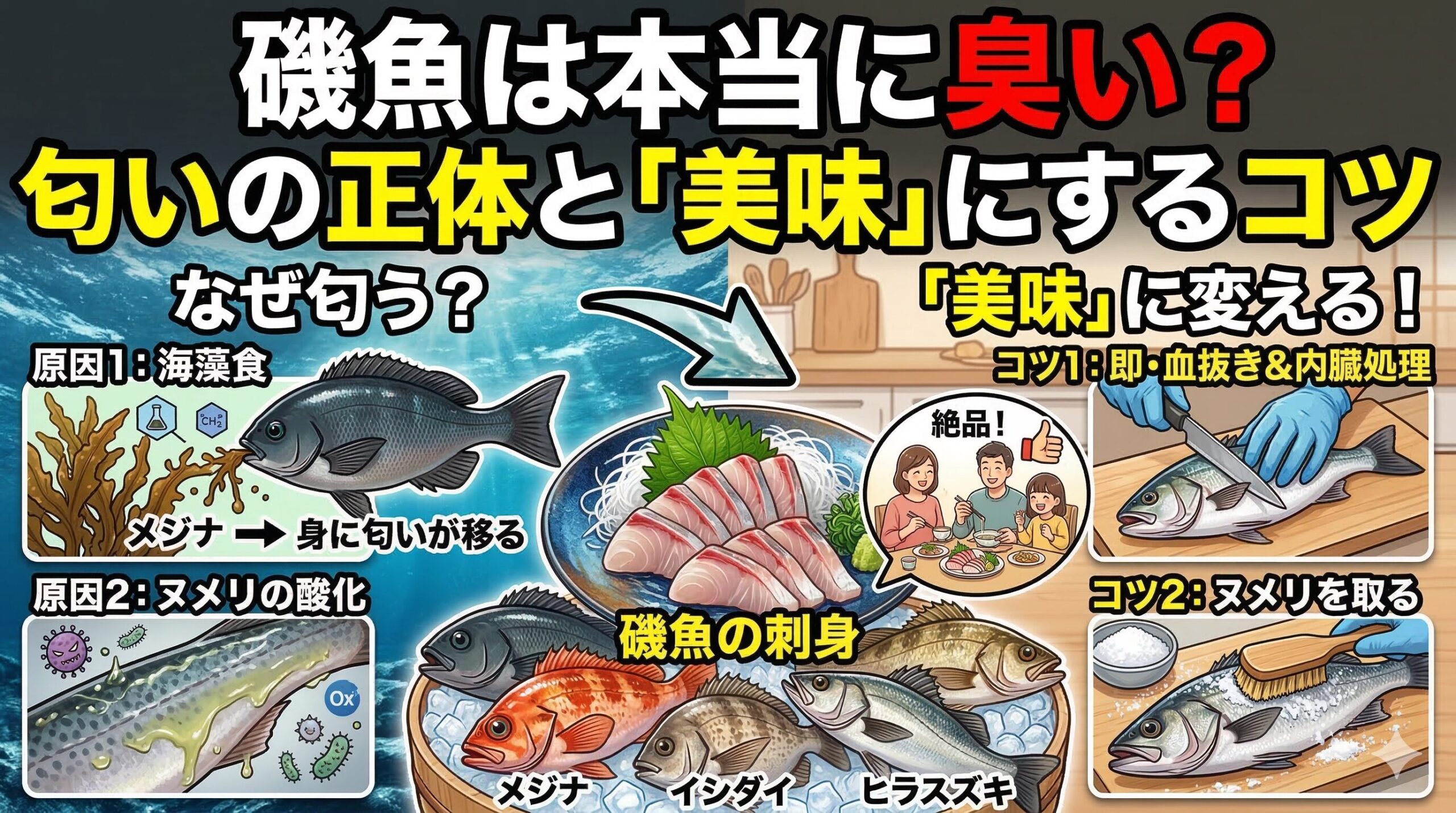 釣ったばかりの新鮮な魚や、適切に処理された磯魚に嫌な臭いはほとんどありません。釣太郎