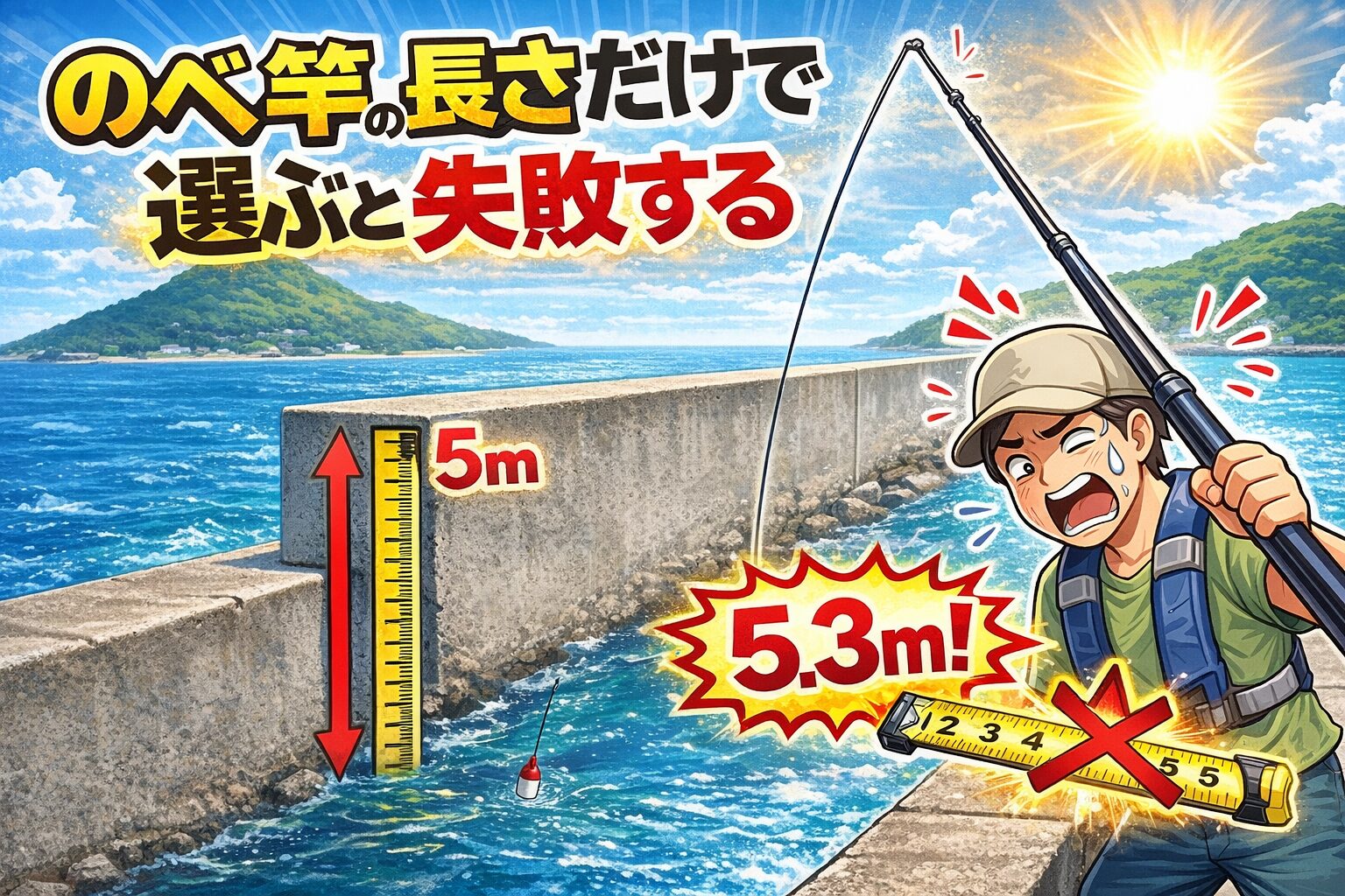 のべ竿の長さだけで選ぶと失敗する。サビキ釣りでは海面との高低差も超重要。釣太郎