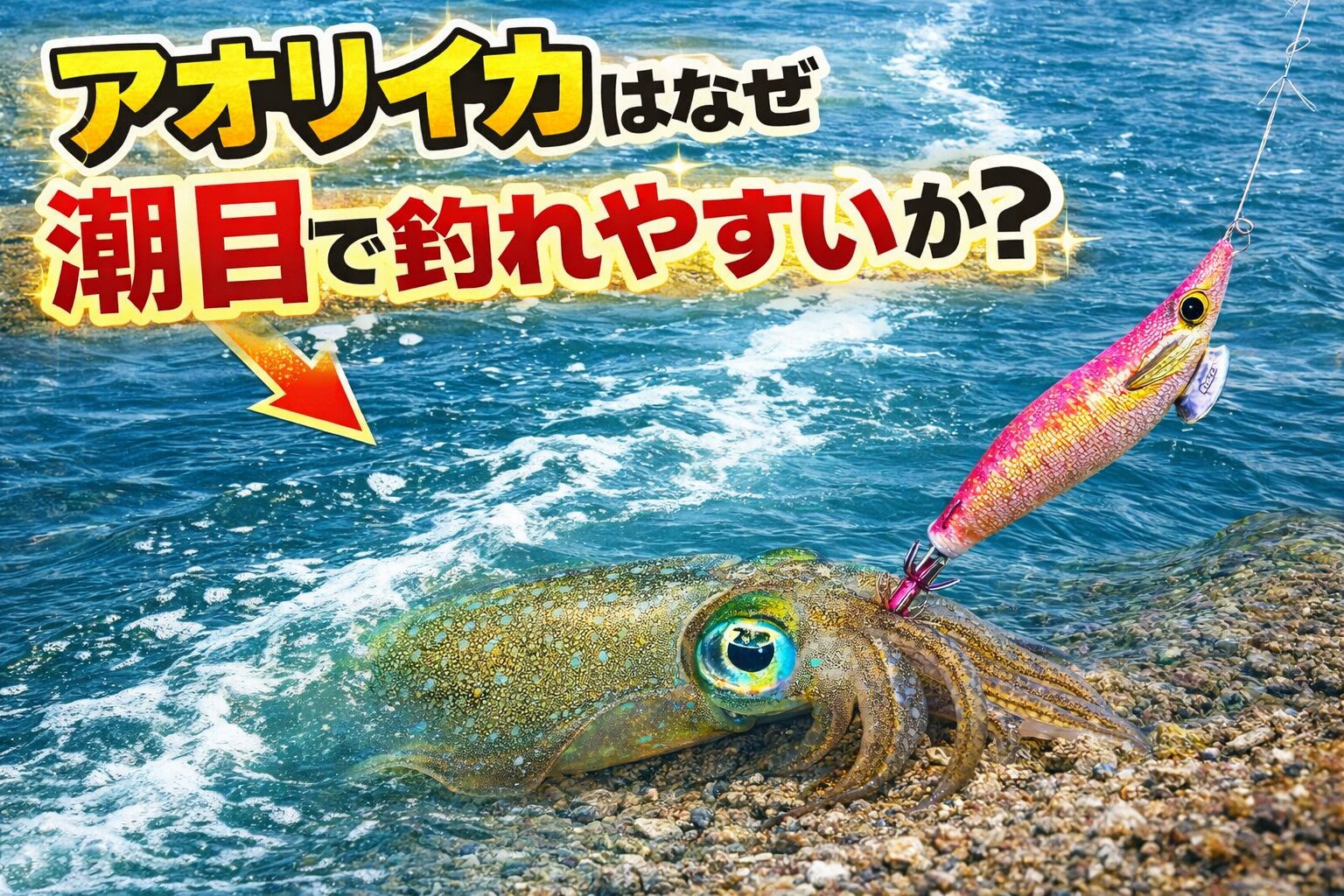 アオリイカが潮目で釣れやすいのは、潮目にベイトが集まりやすい。流れのヨレで待ち伏せしやすい。アオリイカ自体が浅場で魚や甲殻類を追う視覚型の捕食者だから。釣太郎