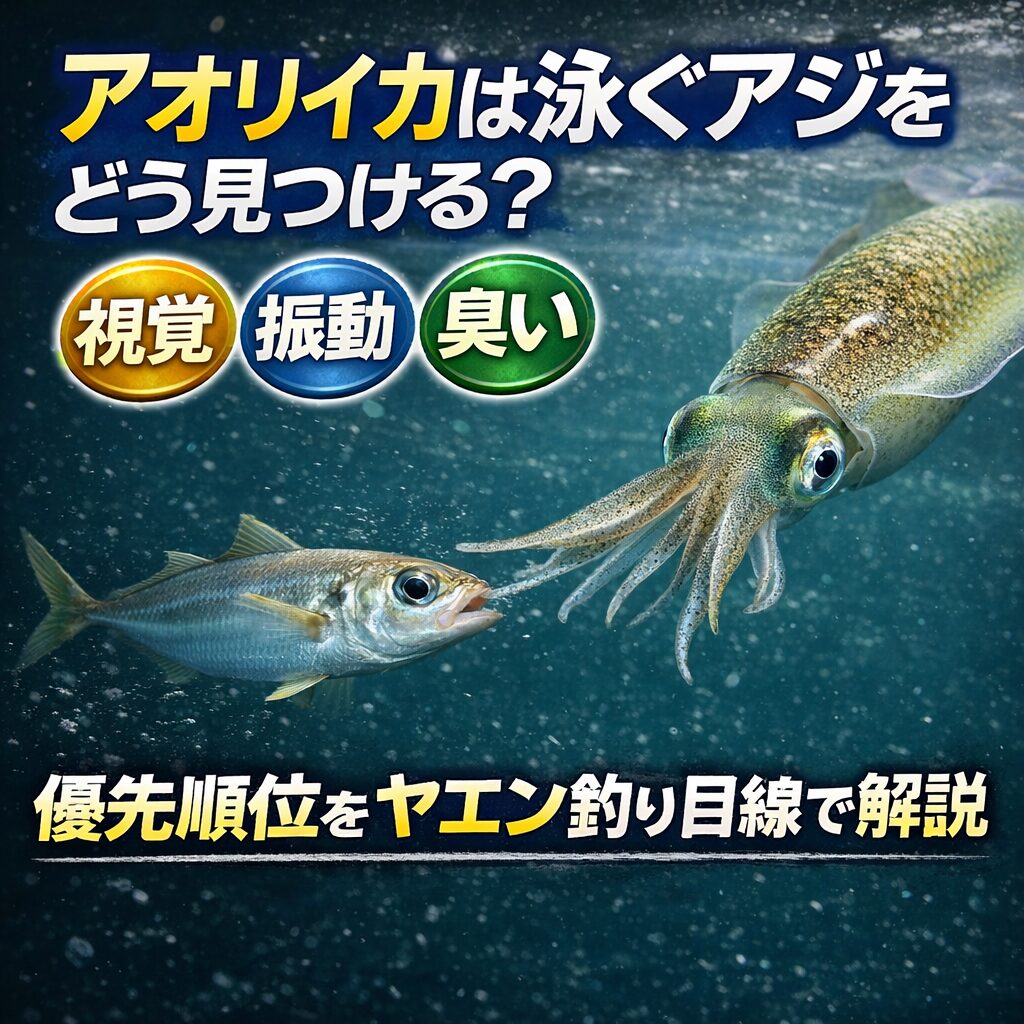 釣り人向けに言えば、 ヤエンで大事なのは まず見つけてもらうこと。そのためには、元気よく泳ぐアジ、自然な遊泳層、月明かりや常夜灯まわりの見やすい場所が強い.釣太郎