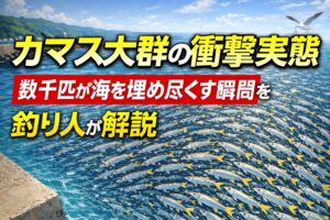 カマス大群の正体は、大量の尾数、横への広がり、縦の層、そして回遊の反復です。釣太郎