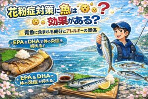 花粉症対策として魚を食べることには一定のメリットがあります。理由は EPA、DHAなど炎症を抑える成分が含まれているから。釣太郎