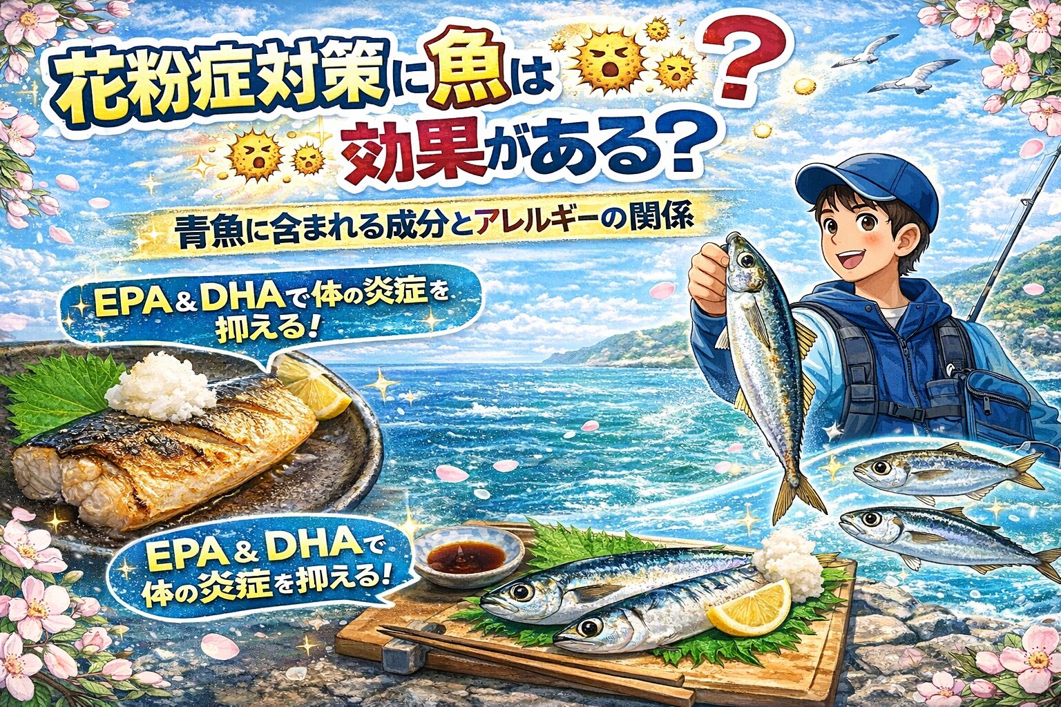 花粉症対策として魚を食べることには一定のメリットがあります。理由は EPA、DHAなど炎症を抑える成分が含まれているから。釣太郎