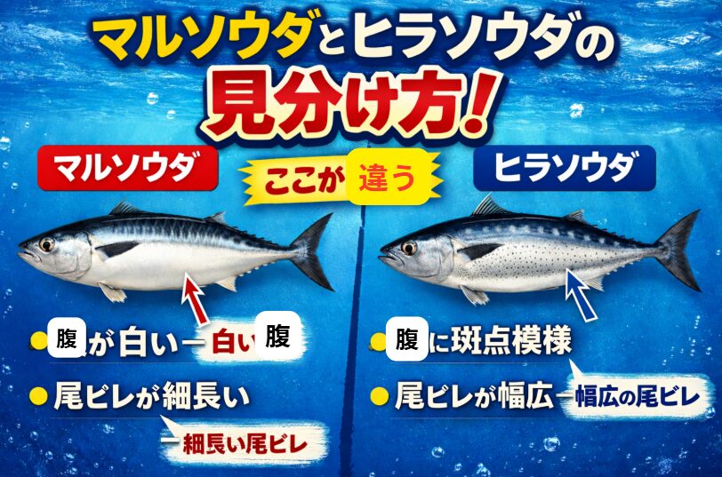 マルソウダとヒラソウダの容姿の違い、見分け方。ソウダガツオ入門。釣太郎