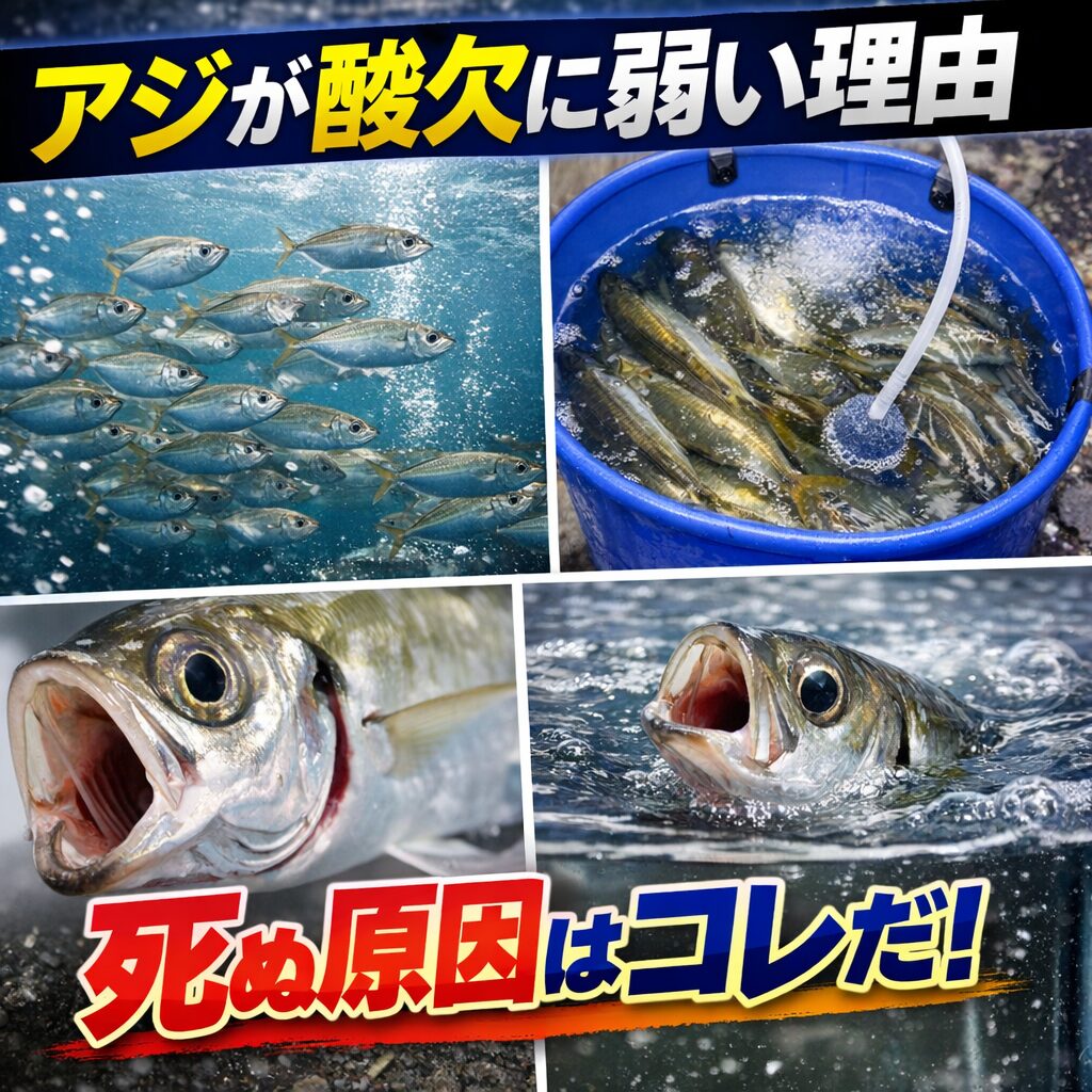 現場でこれを守るだけで持ちが変わる。1匹あたり海水1L以上・必ずエアレーション使用・詰め込み禁止・水温上昇を防ぐ（海水氷が最強）特に重要なのは「水量」と「温度」釣太郎