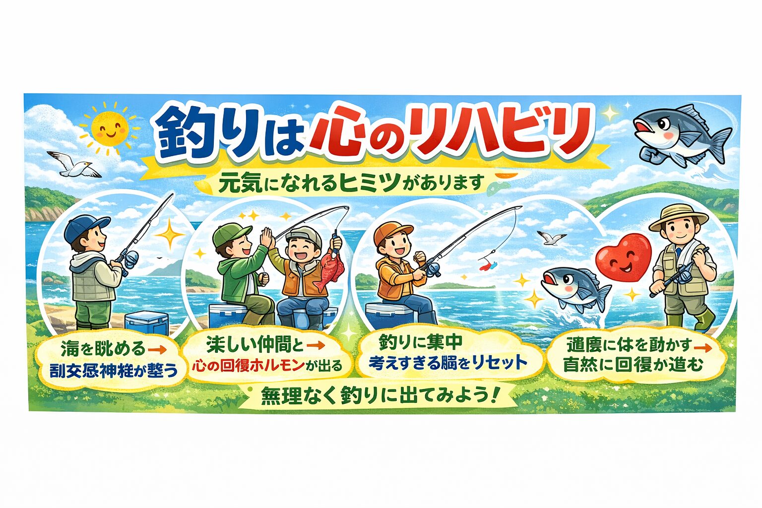 海が自律神経を整える ・釣りが思考をリセットする・適度な疲労が回復を促す・人との関わりが心を癒す。釣りは、単なる趣味ではなく、心と体を自然に整える行為です。釣太郎