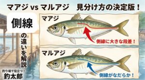 側線を見ればマアジとマルアジの違いがよくわかる。サビキ釣り入門。釣太郎