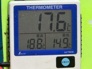 3月3日火曜日午前２時半、みなべ値町堺漁港海水温度は17．6℃。釣太郎