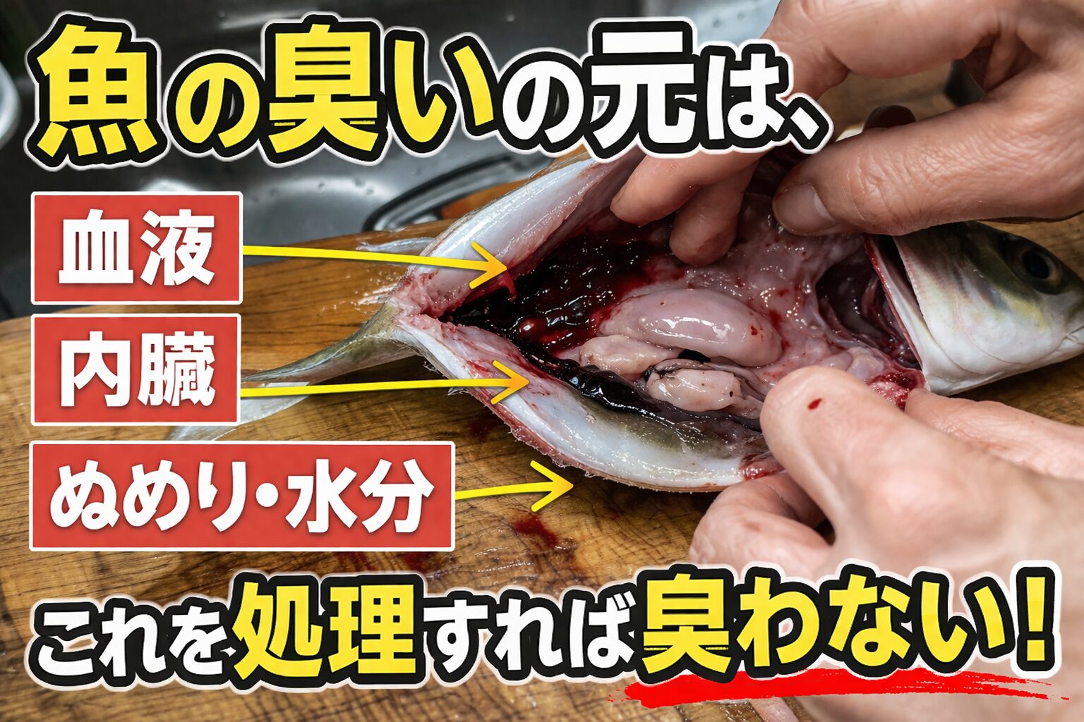 魚の臭いの元は、血液・内臓・表面のぬめり・水分。釣太郎