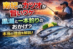 黒潮→ 魚の“素材レベル”を上げる。釣り（一本釣り）→ その素材を“劣化させない”この掛け算。だから南紀のカツオは評価が高い。釣太郎