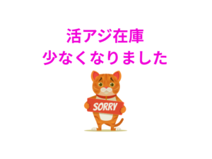 現在、活アジ在庫ありますが、業者よりもうそろそろ在庫なくなる、と連絡入りました。釣太郎