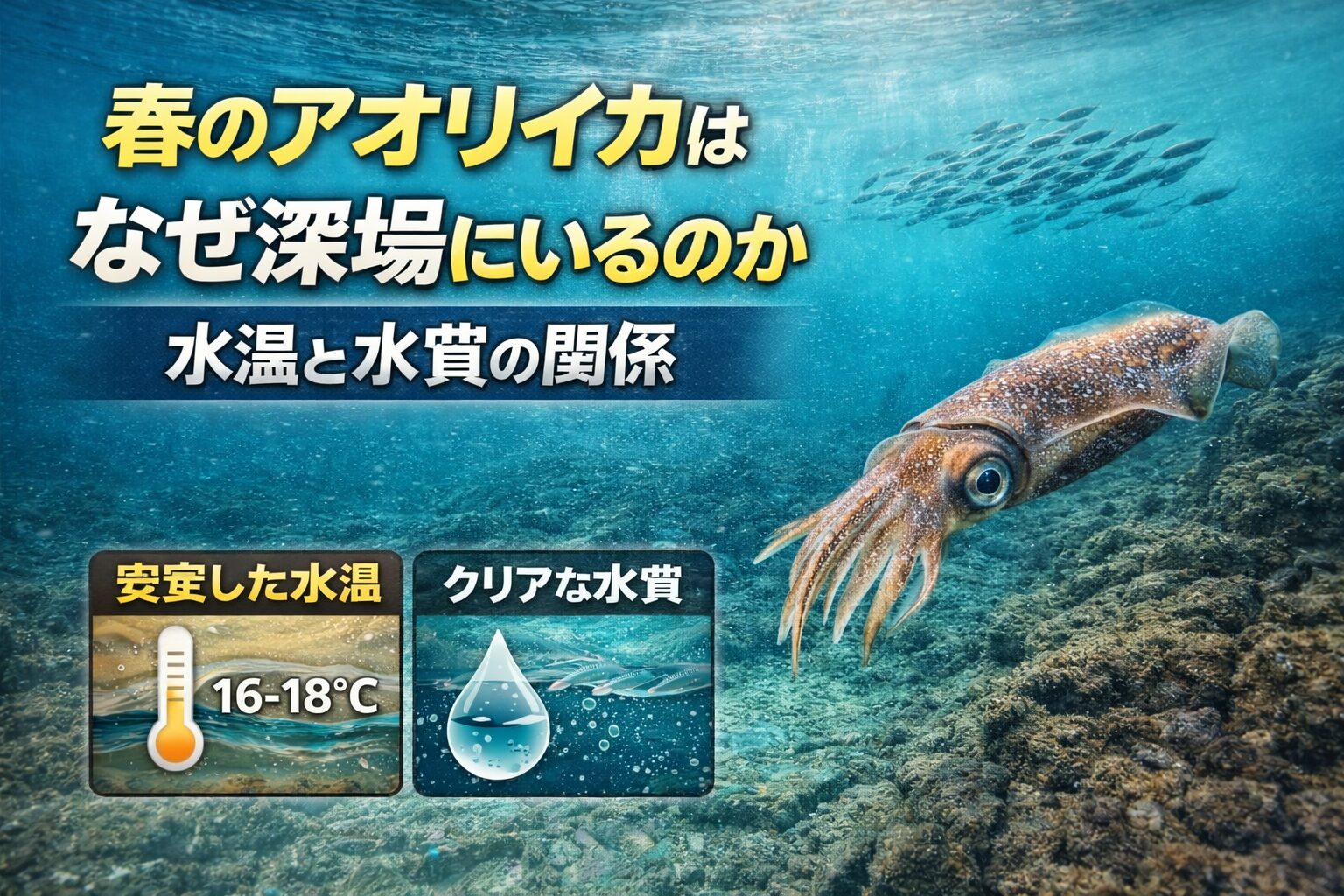 浅場が一瞬20℃でも、雨で水潮になり、翌日にガクッと落ちればイカはまた下がります。 逆に18℃台でも数日安定し、水質が澄み、ベイトが入れば十分チャンス。釣太郎