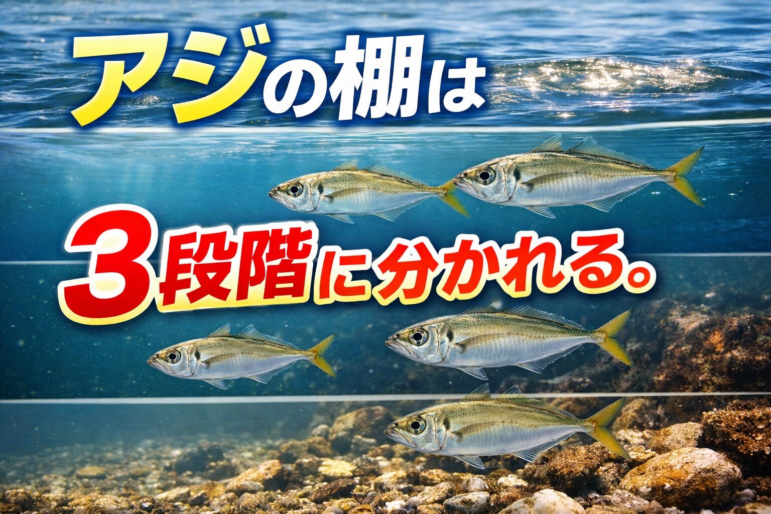 アジはベイト、水温、潮で海面、中層、海底に水深（棚）を分けて泳ぐ魚。釣太郎