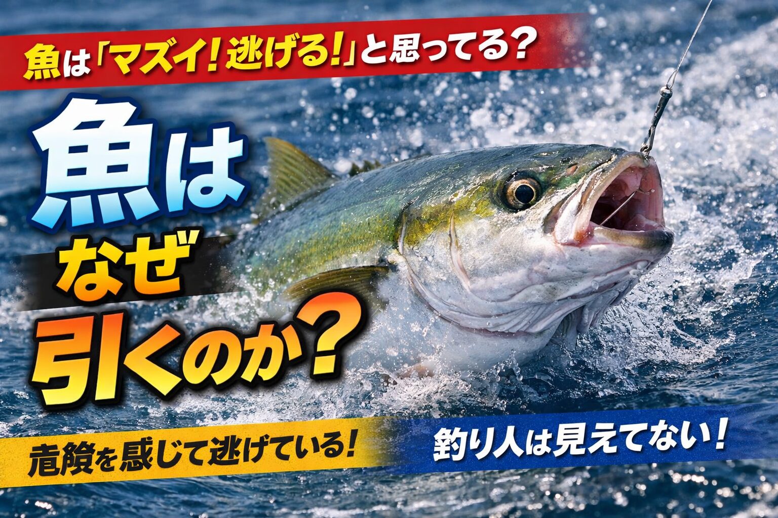 魚がヒットした瞬間に見せる強烈な引きは、「捕食したエサが異物だった」「口に痛みが走った」「体が引っ張られた」 ＝生命の危機と判断するため。釣太郎