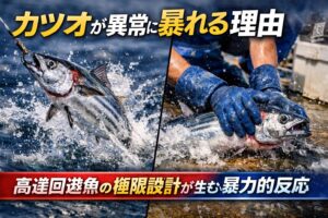 釣ったカツオが暴れまわるのは「暴れることが生存戦略」なのです。釣太郎