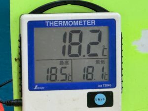 本日の海水温度18.2度。和歌山県みなべ町堺。午前3時現在