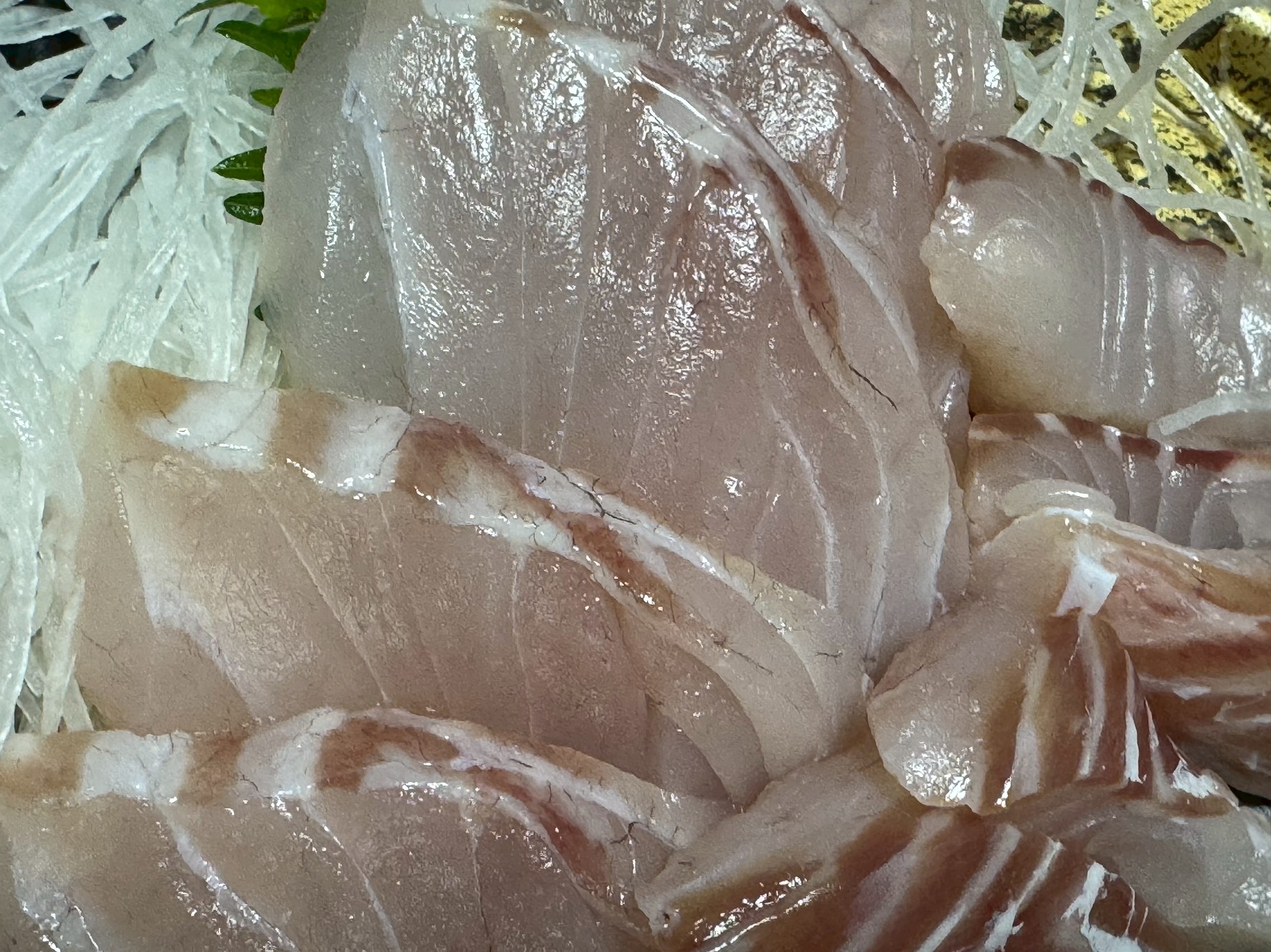 激レア、ヒラスズキ刺身。さすがにこれは美味い。１P698円。滅多に食べれません。これこそ釣り人の特権。釣太郎